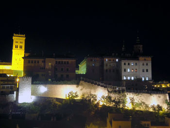 Illuminated buildings at night