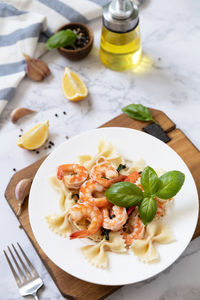 High angle view of food in plate on table