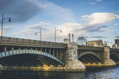View of historic longfellow bridge over charles river, connecting boston beacon hill with cambridge