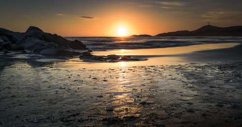 Scenic view of sea against sky at sunset