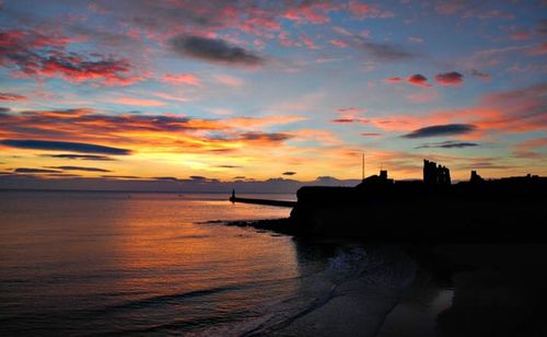 View of sea against cloudy sky during sunset