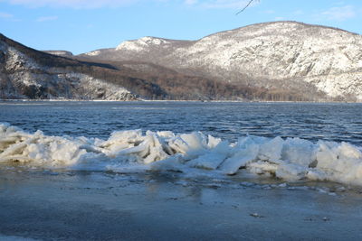 Scenic view of frozen lake against sky