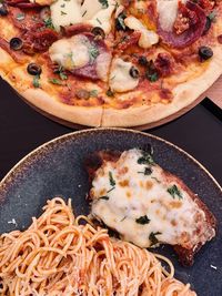 High angle view of food in plate on table