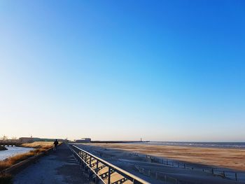 Scenic view of sea against clear blue sky