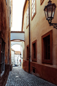 Narrow pathway along built structures