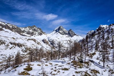 Scenic view of snowcapped mountains against sky