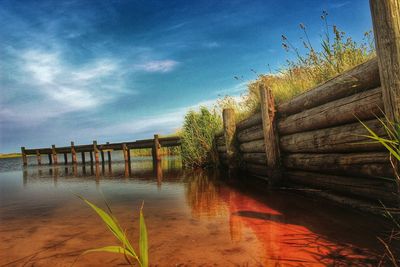 Wooden pier in river