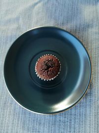 High angle view of cake in plate on table