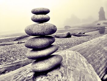 Stack of rocks on shore