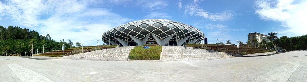 Panoramic view of building against cloudy sky