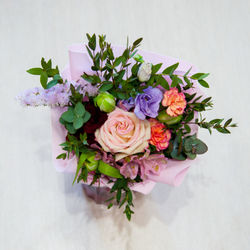 High angle view of rose bouquet