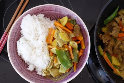 High angle view of food in plate