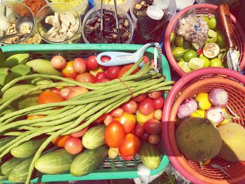 High angle view of vegetables in market