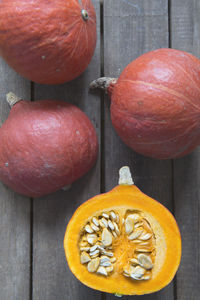 High angle view of pumpkins on table