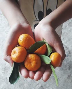 Close-up of hand holding orange