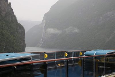 Scenic view of mountains in foggy weather