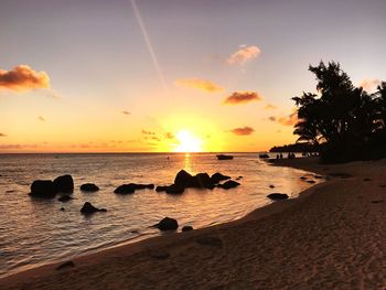 Scenic view of beach during sunset