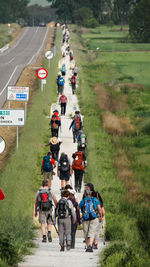 High angle view of people walking along st. james's trail