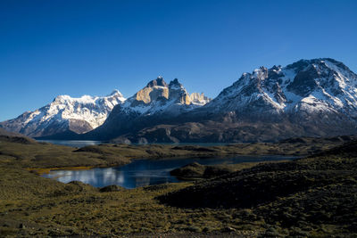 Scenic view of snowcapped mountains against sky