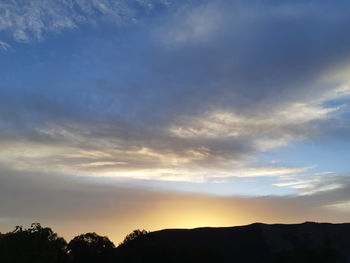 Low angle view of silhouette mountain against sky during sunset