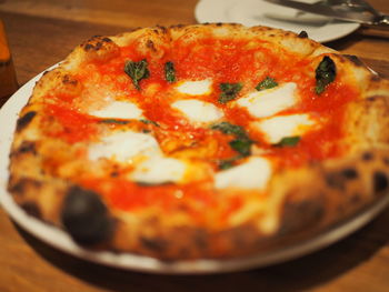 Close-up of pizza on table