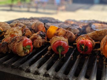 Close-up of food on barbecue grill