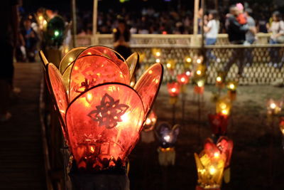 Close-up of illuminated lanterns