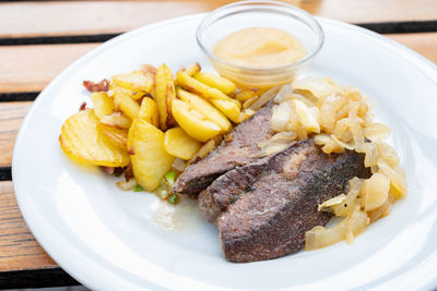 Close-up of food in plate on table