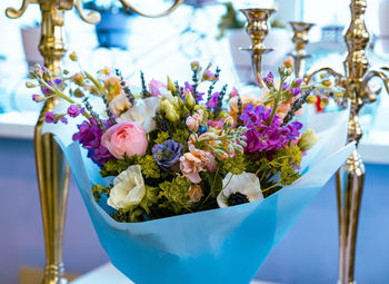 Close-up of flowering plants on table