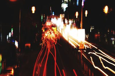 Light trails on road at night