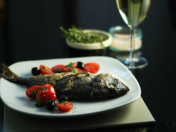 Close-up of served food in plate