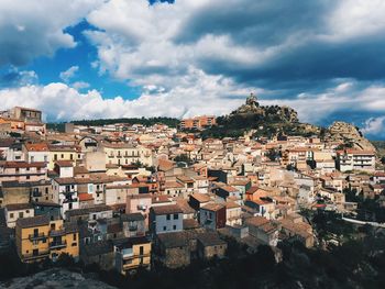 High angle view of townscape against sky