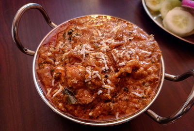 High angle view of meal served in bowl