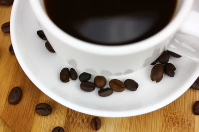 High angle view of coffee cup on table