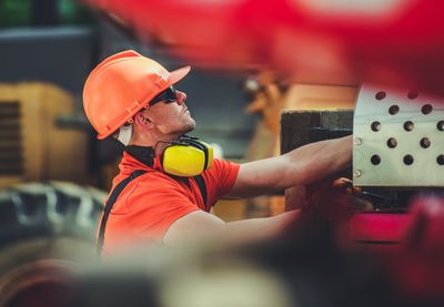 Man working with umbrella