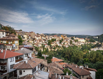 High angle view of townscape against sky