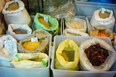 High angle view of spices for sale