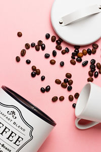 High angle view of coffee cup on table