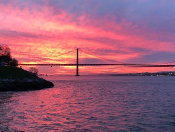 Bridge over sea against sky during sunset