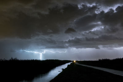 Bright lightning flash striking the earth