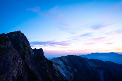 Scenic view of mountains against sky during sunset