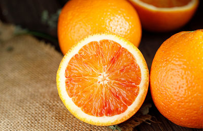 Close-up of orange slices on table