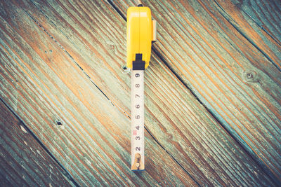 High angle view of yellow pencils on table