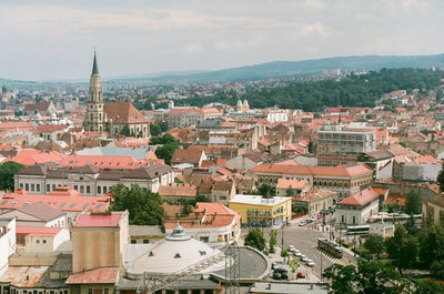 High angle view of townscape against sky