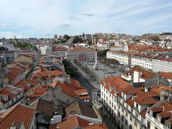 High angle view of townscape against sky