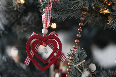 Close-up of christmas decoration hanging on tree