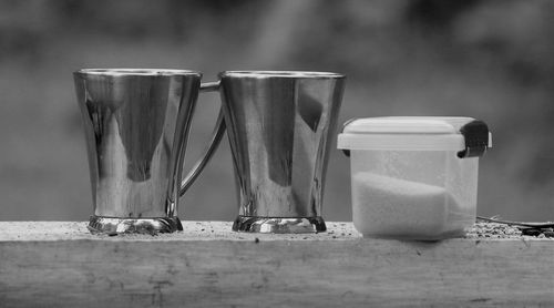 Close-up of glasses on table