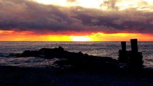 Scenic view of sea against cloudy sky