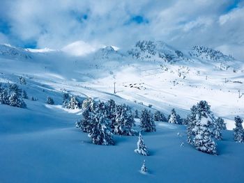 Scenic view of snowcapped mountains against sky