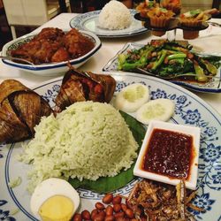 Close-up of food served on table